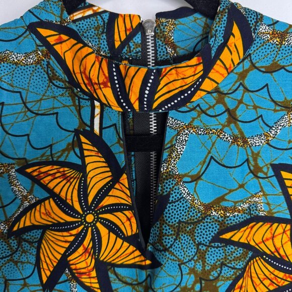 NWT African Print Long Sleeve Blue Orange Jumpsuit Pockets By Ace Kouture Size S - Picture 4 of 10